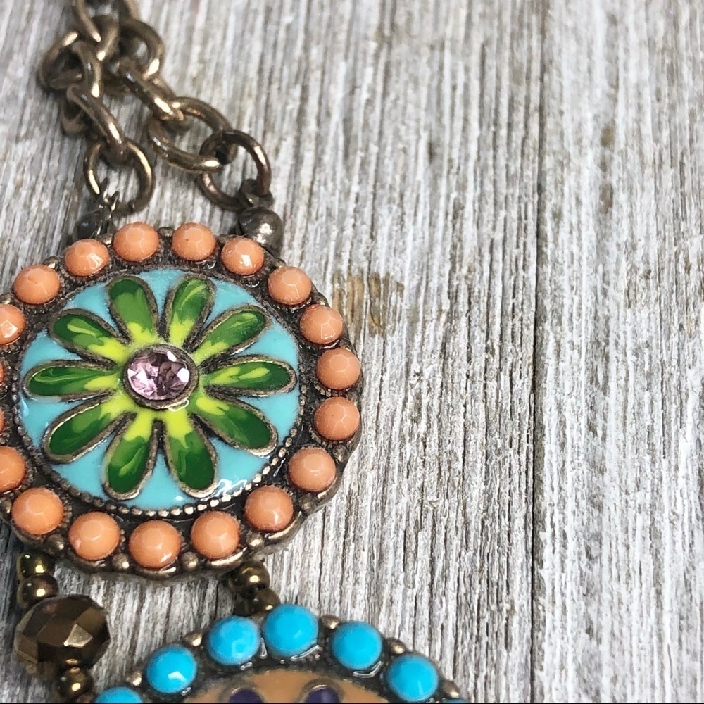 Enamel Flower Mandala Statement Necklace - Picture 7 of 10